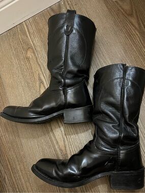 Texas Black Leather Men's Cowboy Boots 8